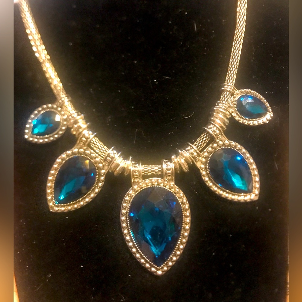 Antique Silvertone Crystal Statement Necklace - image 1